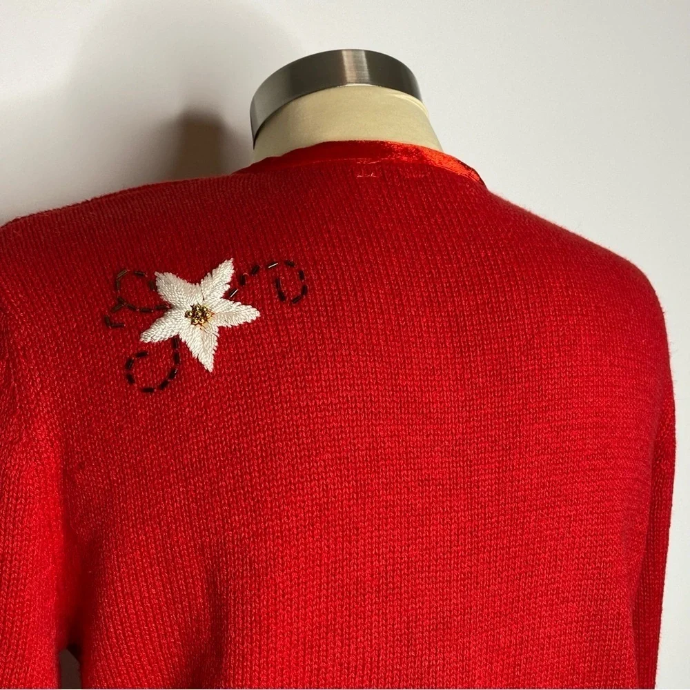 Mercer Street Studio Red Poinsettias Cardigan Sweater